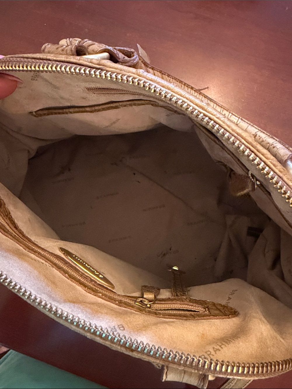 Brahmin Croc-Embossed Satchel in Taupe - Picture 10 of 10